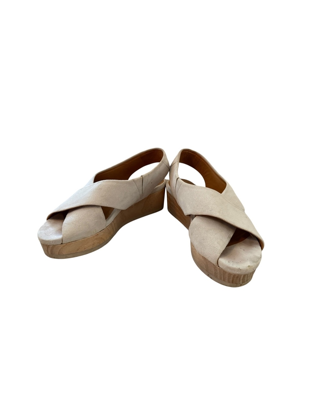 Coclico Beige Suede Wedge Sandals with Wooden Platform